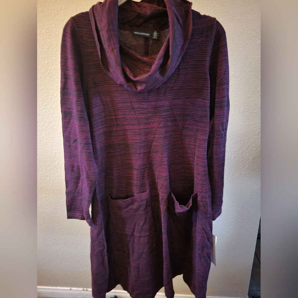 Nina Leonard sweater dress medium deep wine